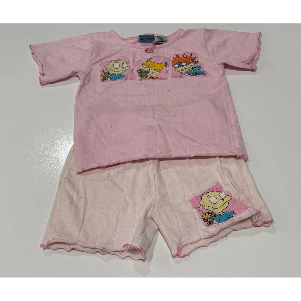 Vintage 1997 Rugrats Pajama Set Pink Cotton Pointelle 2pc Girls Small 6-6X 90s